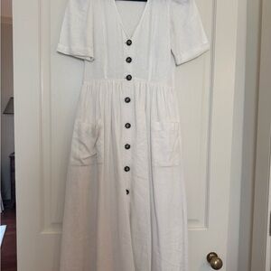 White Linen Midi Dress